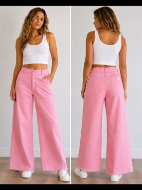Billabong Pink Wide Leg Raw Hem Cropped Jeans Size 29